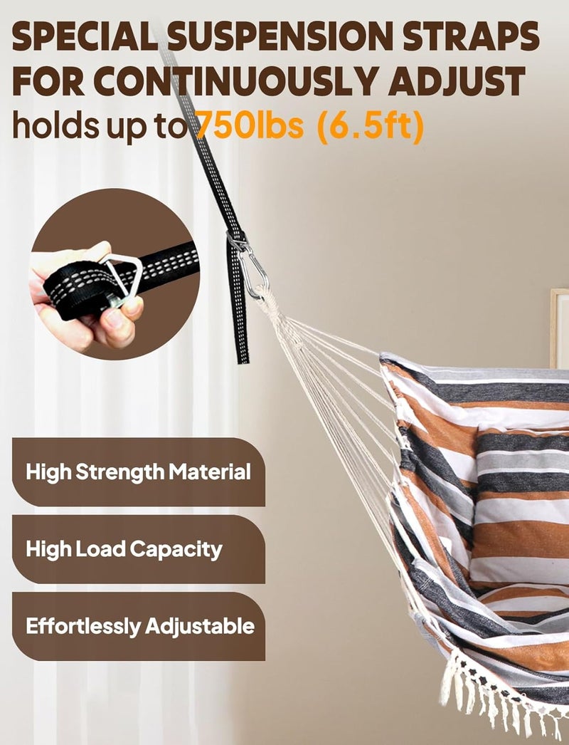 Chihee Hanging Seats Hanging Chair Hammock 2 Pillows Included,Strong Straps and Hooks for Easy Hanging Soft Cotton Side Pocket Tassel Chair Set Comfort - Image 5