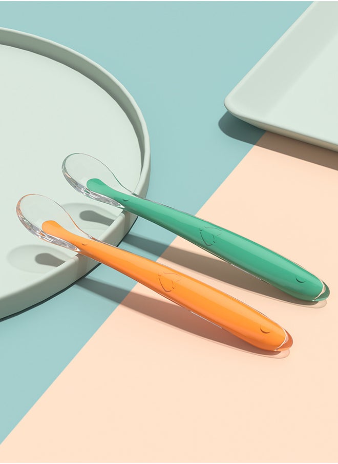 kiddoz Silicone Baby Weaning Spoons - Green/Orange  - Image 1