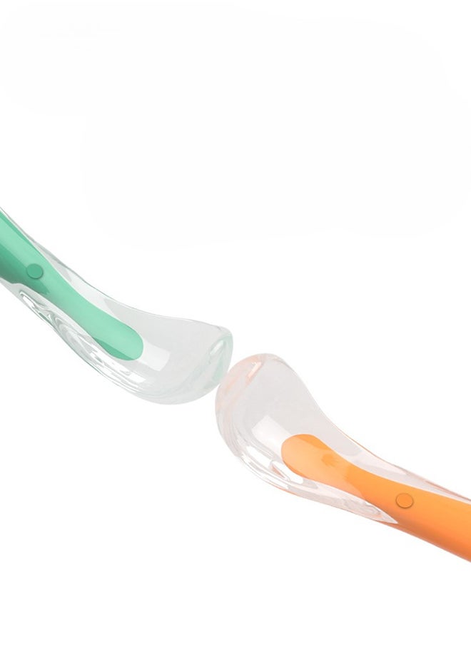 kiddoz Silicone Baby Weaning Spoons - Green/Orange  - Image 2
