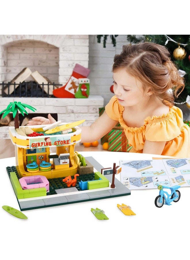 BRICK STORY BRICK STORY Beach Surfer Shop Building Blocks Toys Friends Beach Vacation Building Set Beach Store with Surfing Accessories Building Kit Gift for Kids Aged 6-12 and up，306 Pcs  - Image 5