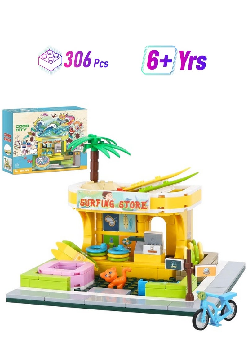 BRICK STORY BRICK STORY Beach Surfer Shop Building Blocks Toys Friends Beach Vacation Building Set Beach Store with Surfing Accessories Building Kit Gift for Kids Aged 6-12 and up，306 Pcs  - Image 1