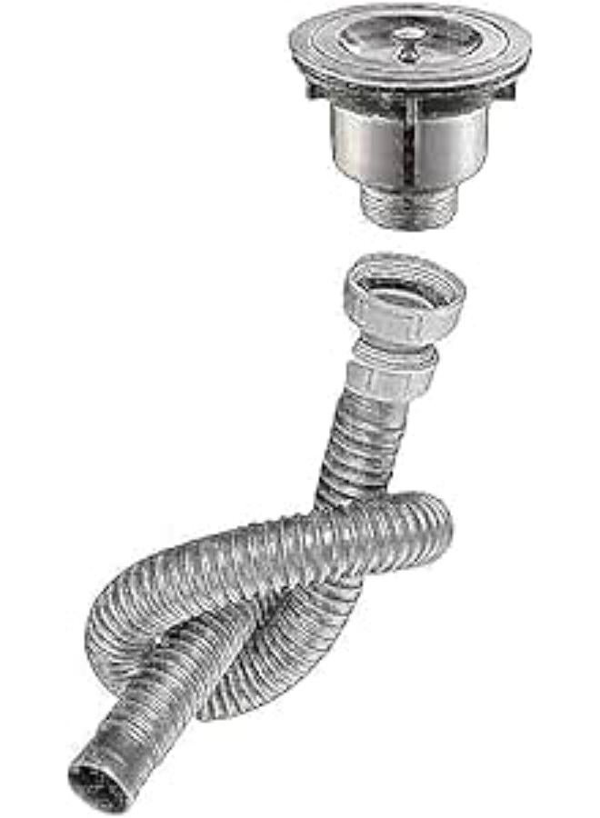 طقم سدادات تصريف حوض المطبخ من الستانلس ستيل (فضي)