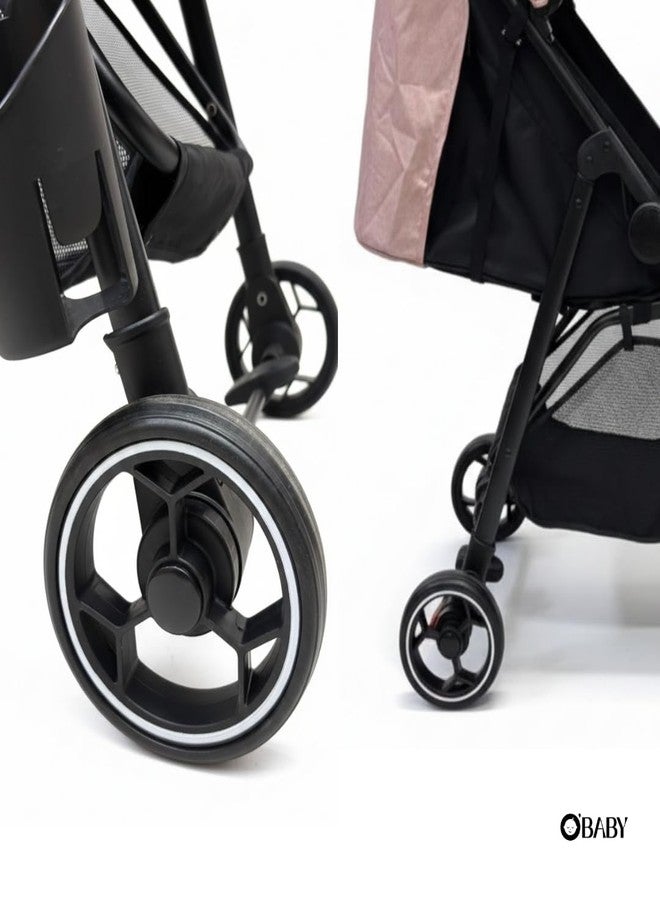 أو بيبي عربة أطفال OBABY مزودة بمقعد قابل للإمالة، ومظلة قابلة للتعديل، وحزام أمان، وعجلات سلسة، وتصميم قابل للطي صغير الحجم (عربة أطفال بمقبض وردي) - Image 5