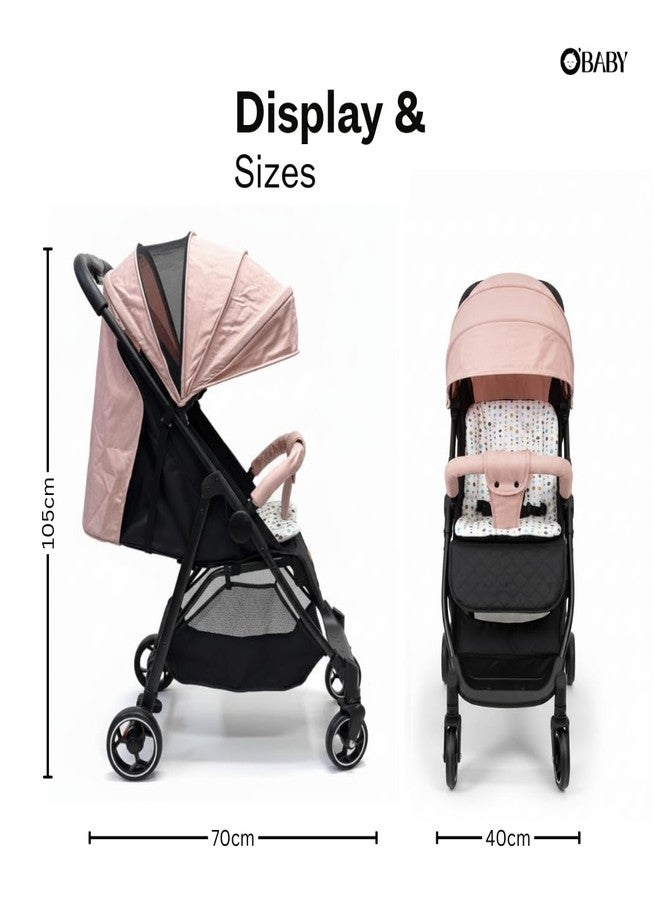 أو بيبي عربة أطفال OBABY مزودة بمقعد قابل للإمالة، ومظلة قابلة للتعديل، وحزام أمان، وعجلات سلسة، وتصميم قابل للطي صغير الحجم (عربة أطفال بمقبض وردي) - Image 2