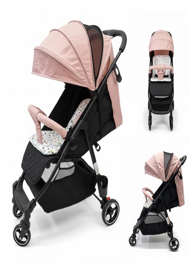 أو بيبي عربة أطفال OBABY مزودة بمقعد قابل للإمالة، ومظلة قابلة للتعديل، وحزام أمان، وعجلات سلسة، وتصميم قابل للطي صغير الحجم (عربة أطفال بمقبض وردي) - Image 1