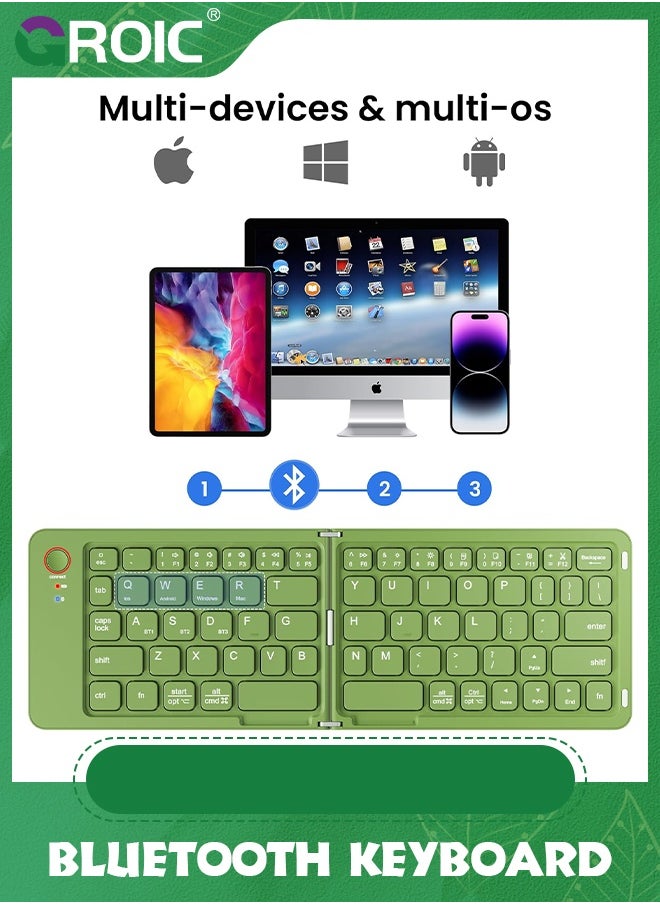 GROIC Mini Portable Foldable Bluetooth Keyboard - Ultra-Slim Travel Folding Keyboard for iPhone iPad Mac Android Windows iOS, Green  - Image 2