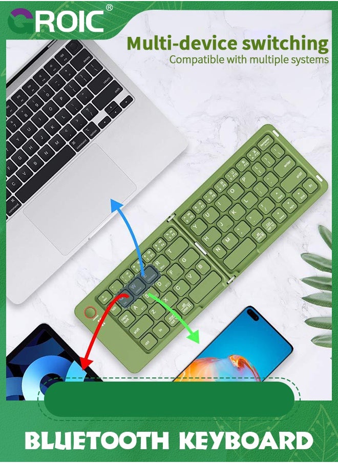 Mini Portable Foldable Bluetooth Keyboard - Ultra-Slim Travel Folding Keyboard for iPhone iPad Mac Android Windows iOS, Green
