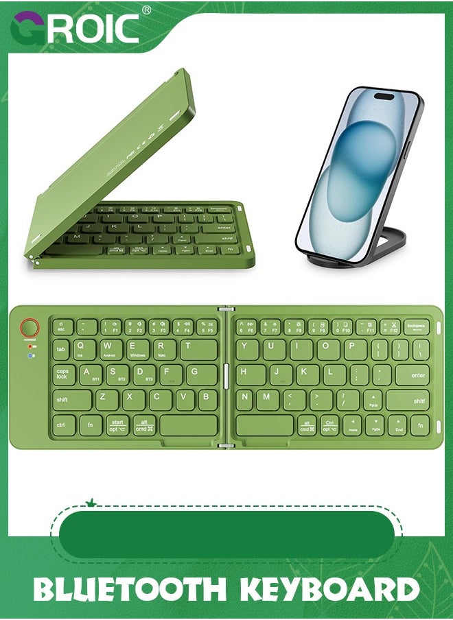 GROIC Mini Portable Foldable Bluetooth Keyboard - Ultra-Slim Travel Folding Keyboard for iPhone iPad Mac Android Windows iOS, Green  - Image 1