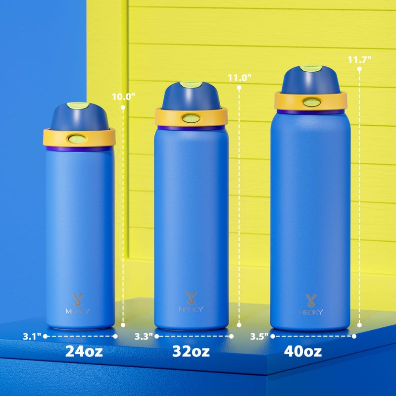 Meoky 32 Oz Insulated Water Bottle For Men: Meoky Stainless Steel Water Bottle With 2-In-1 Straw And Spout Lid - Leak Proof  Cold For 24 Hours  Protective Silicone Base  Bpa-Free For Sports Gym  Sapphire - Image 3