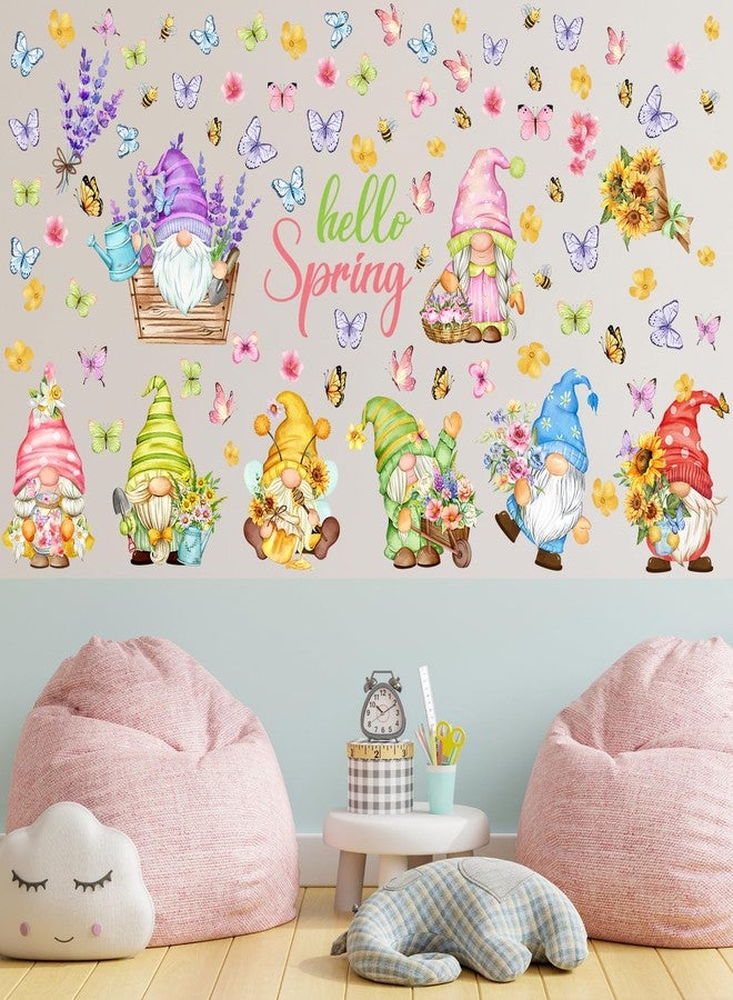 Chivertion 6 Sheets 84 Pcs Spring Flower Wall Decals Hello Spring Gnomes Butterfly Flowers Bees Wall Stickers Floral Spring Window Clings for Home Living Room Bedroom Decorations Kitchen Garden Decor - Image 4