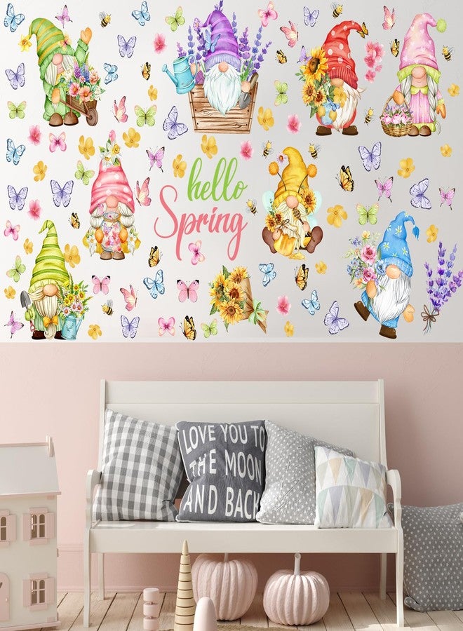 Chivertion 6 Sheets 84 Pcs Spring Flower Wall Decals Hello Spring Gnomes Butterfly Flowers Bees Wall Stickers Floral Spring Window Clings for Home Living Room Bedroom Decorations Kitchen Garden Decor - Image 5