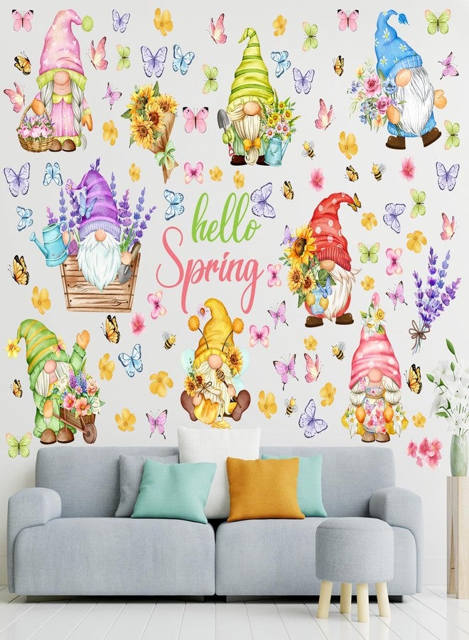 Chivertion 6 Sheets 84 Pcs Spring Flower Wall Decals Hello Spring Gnomes Butterfly Flowers Bees Wall Stickers Floral Spring Window Clings for Home Living Room Bedroom Decorations Kitchen Garden Decor - Image 1