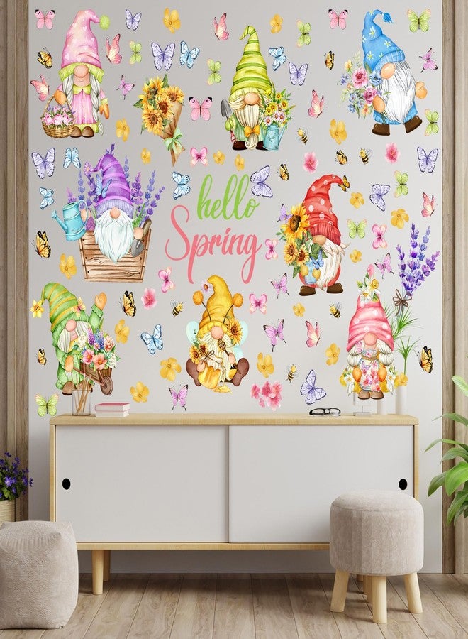 Chivertion 6 Sheets 84 Pcs Spring Flower Wall Decals Hello Spring Gnomes Butterfly Flowers Bees Wall Stickers Floral Spring Window Clings for Home Living Room Bedroom Decorations Kitchen Garden Decor - Image 3