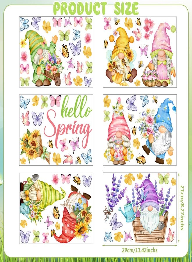 Chivertion 6 Sheets 84 Pcs Spring Flower Wall Decals Hello Spring Gnomes Butterfly Flowers Bees Wall Stickers Floral Spring Window Clings for Home Living Room Bedroom Decorations Kitchen Garden Decor - Image 2