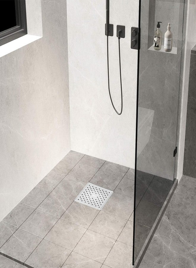 YMSdrain Square Shower Floor Drain, Quadrato Pattern Grate Removable, SUS 304 Stainless Steel Floor Drains with Flange, Removable Cover Grid Grate, Hair Strainer (5¾ Inch, Classic Brushed) - Image 3