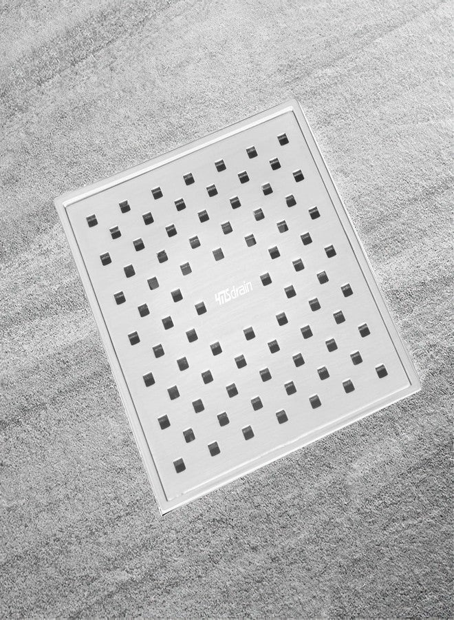 YMSdrain Square Shower Floor Drain, Quadrato Pattern Grate Removable, SUS 304 Stainless Steel Floor Drains with Flange, Removable Cover Grid Grate, Hair Strainer (5¾ Inch, Classic Brushed) - Image 4