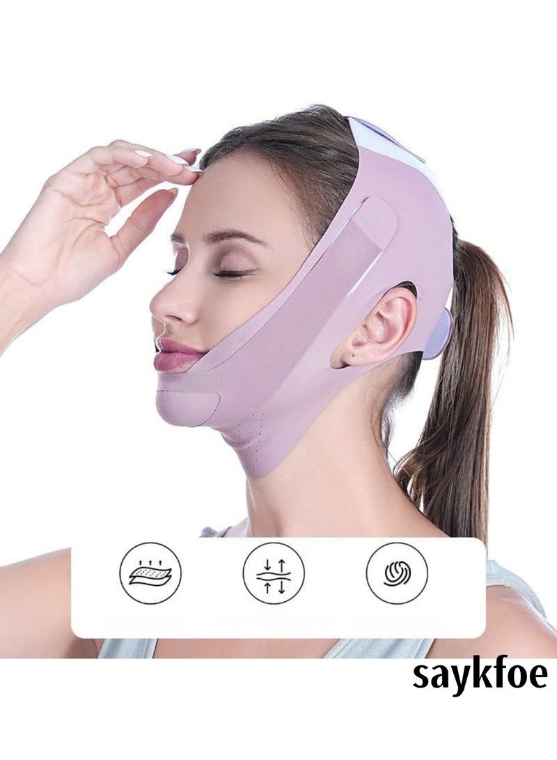 saykfoe V Line Lifting Mask Chin strap for sleeping, V Line Lifting Mask for Women, Jaw Exerciser (Medium, Purple) - Image 2