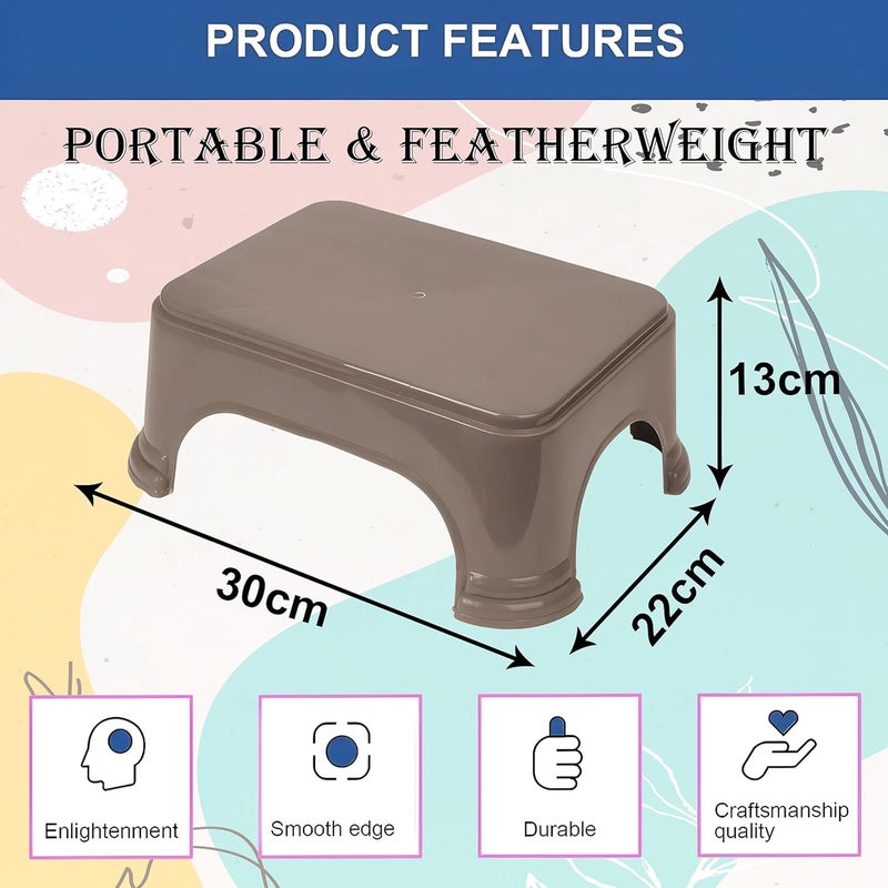 Kuber Industries Bathroom Stool - Plain Square Plastic Stool for Kitchen and Bathroom - Support Patla - P6 - Brown - Image 3