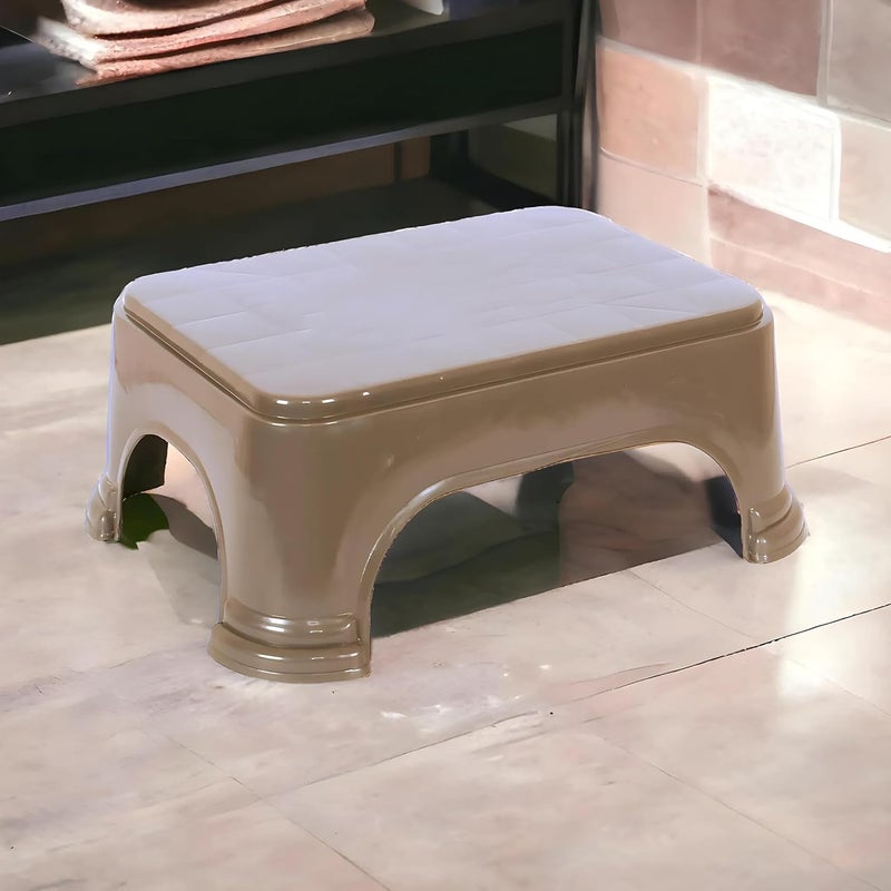 Kuber Industries Bathroom Stool - Plain Square Plastic Stool for Kitchen and Bathroom - Support Patla - P6 - Brown - Image 4