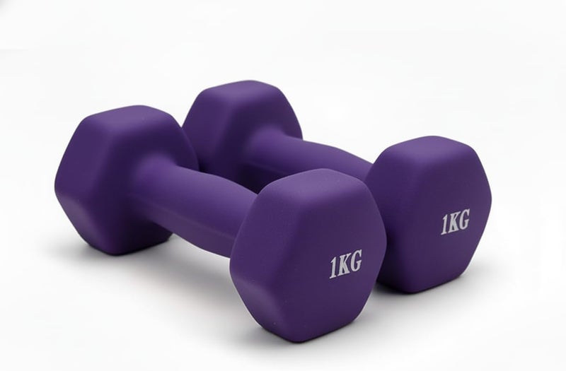 Dumbbells Set, 1KG Weight Each, Anti-Slip Matte Finish, Home Gym Exercise Equipment (Purple) - Image 1