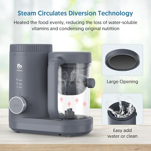 Bellababy Baby Food Maker Bellababy Baby Food Processor, Puree Blender Steamer with Reversible Steam Basket, One Button Easy Operation & Large Opening for Easy Cleaning - Image 4