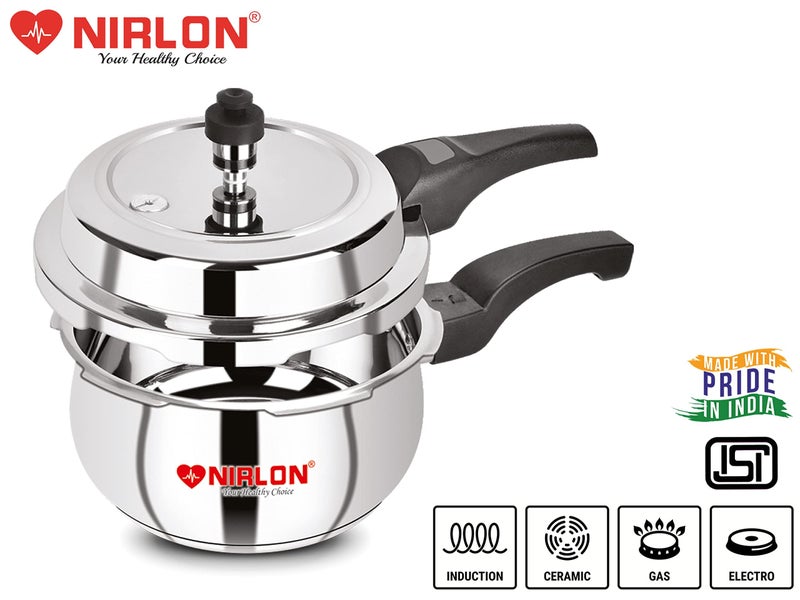 NIRLON Sandwich Bottom Induction Friendly Outer Lid Stainless Steel Pressure Cooker, 2.5 Litre - Image 2
