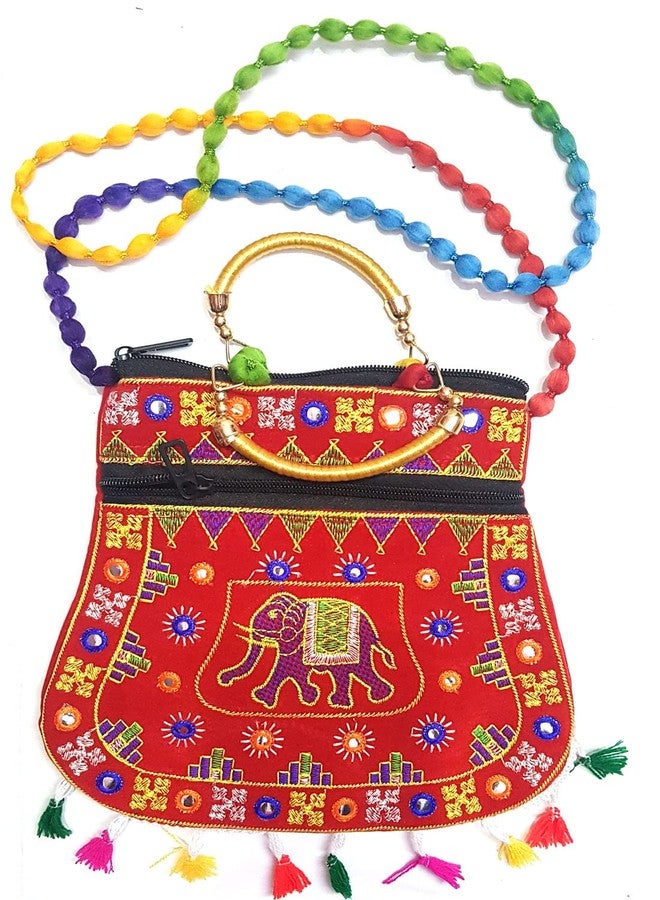 SUMERA WARQ Handicrafts Cotton Embrodery Multicolour Rajasthani Sling Bag for Women & Girls.. (Red) - Image 1