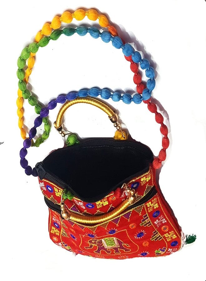 SUMERA WARQ Handicrafts Cotton Embrodery Multicolour Rajasthani Sling Bag for Women & Girls.. (Red) - Image 4