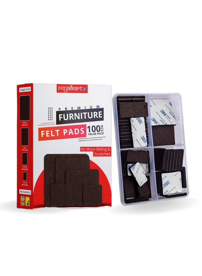 Royalkart Self Sticking Square Furniture Felt Pads with 3M Adhesion | Non-Skid Floor Protector Furniture Pad Noise Insulation with Plastic Storage Box (Brown) (Pack of 100 ) - Image 1