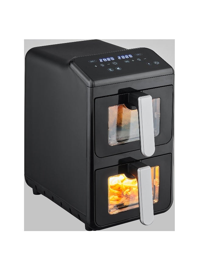 Prime قلاية هوائية بسلتين 5+5 لتر، 2400 واط، شاشة LED، نافذة عرض – سوداء - Image 2