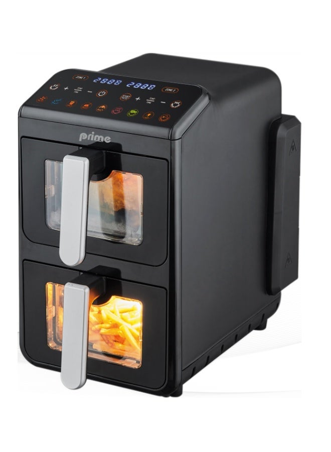 Prime قلاية هوائية بسلتين 5+5 لتر، 2400 واط، شاشة LED، نافذة عرض – سوداء - Image 1