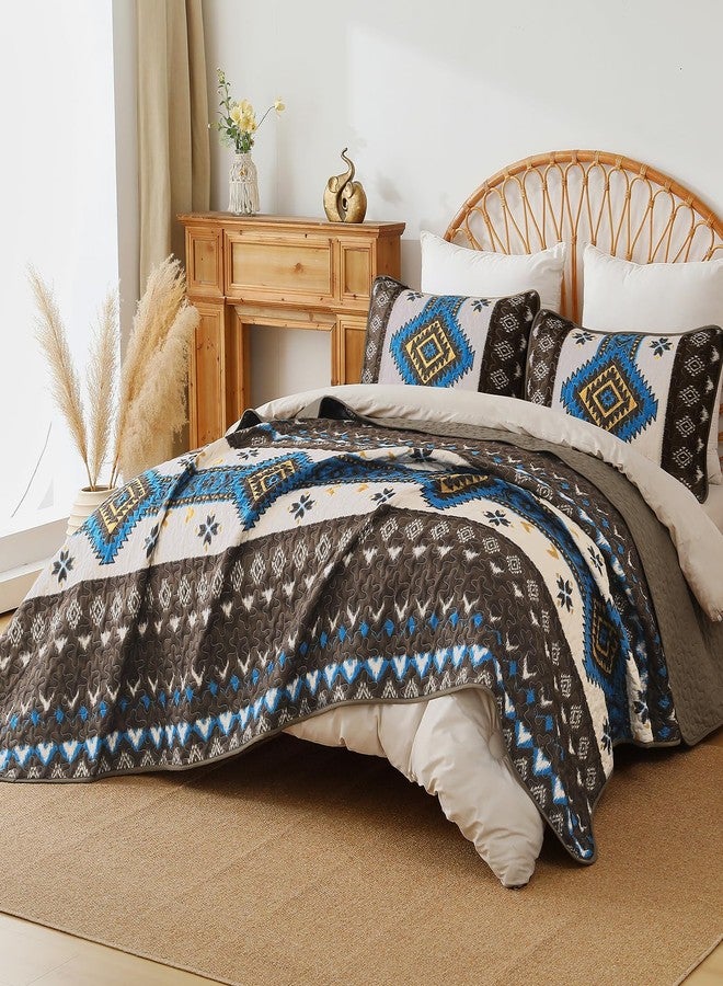 Dintszyayue Boho Quilt Set King Size, Aztec Western Brown Quilt Bedspread Set, 3 Pieces Bohemian Southwestern Stripe Bedding Set Soft Lightweight Coverlet Set for All Season - Image 2