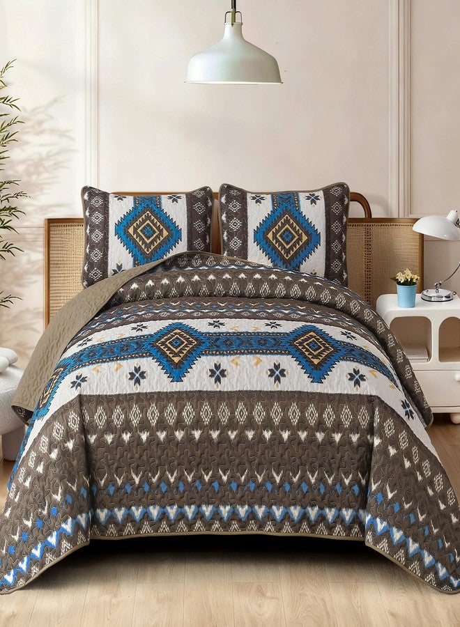 Dintszyayue Boho Quilt Set King Size, Aztec Western Brown Quilt Bedspread Set, 3 Pieces Bohemian Southwestern Stripe Bedding Set Soft Lightweight Coverlet Set for All Season - Image 1