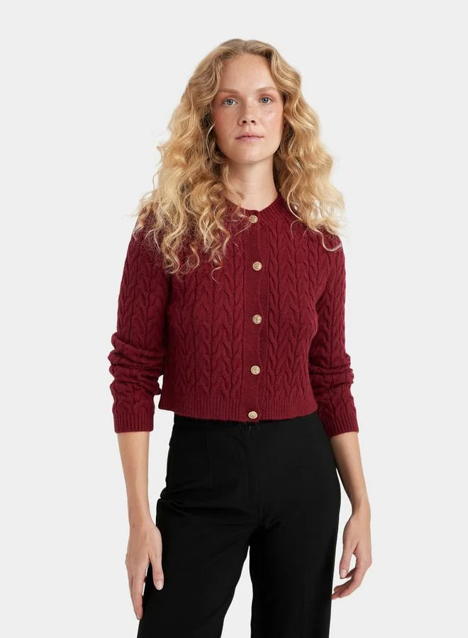 ديفاكتو Cable Knit Buttoned Regular Fit Crop Cardigan by Styli
