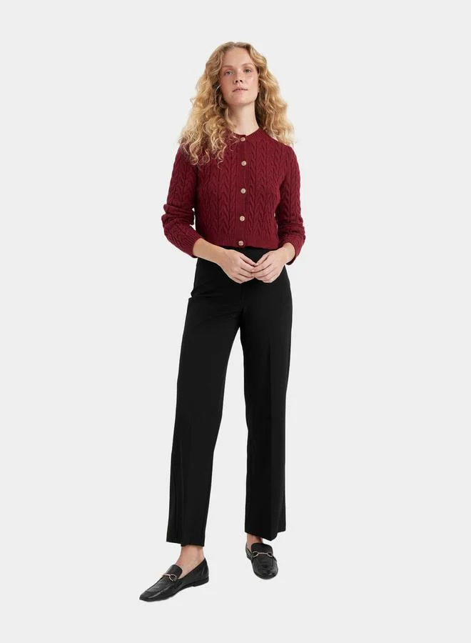 ديفاكتو Cable Knit Buttoned Regular Fit Crop Cardigan by Styli