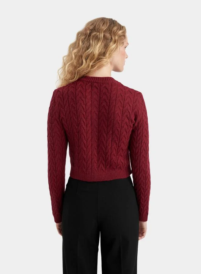 ديفاكتو Cable Knit Buttoned Regular Fit Crop Cardigan by Styli