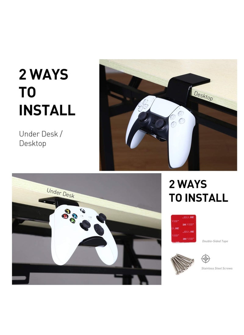SYOSI - حامل وحدة تحكم تحت المكتب وسطح المكتب (عبوتان) لجهاز XBOX ONE وPS4 وPS5 وSTEAM وSWITCH والكمبيوتر الشخصي، ملحقات وحدة تحكم لوحة الألعاب العالمية مع مشابك الكابل - إنشاء حصون الألعاب الحصرية - أسود - Image 1