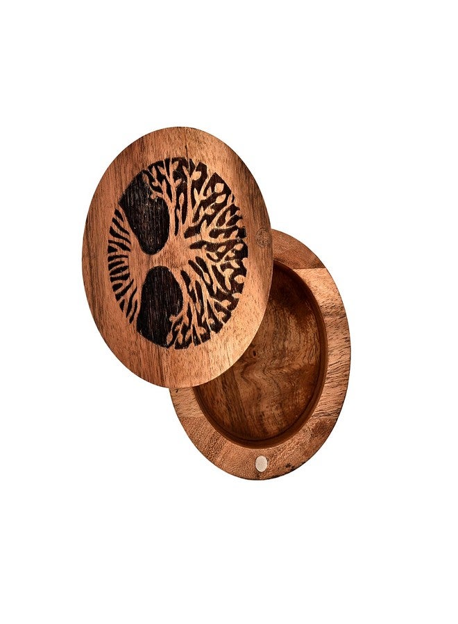 EDHAS Acacia Wood Spice Cellars Box with Lid for Kitchen, Countertop, Round Storage Box for Spices (3.5" x 3.5" x 2.5") - Image 3