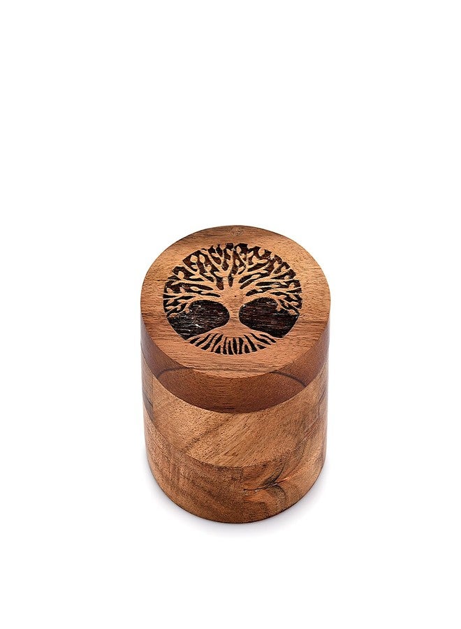 EDHAS Acacia Wood Spice Cellars Box with Lid for Kitchen, Countertop, Round Storage Box for Spices (3.5" x 3.5" x 2.5") - Image 2