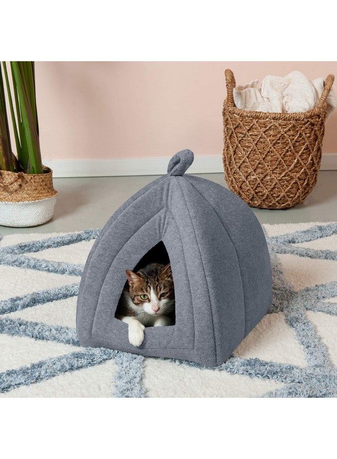 سرير قطط Furhaven Cave للقطط والكلاب الصغيرة، قابل للغسل والطي مع وسادة قابلة للإزالة - خيمة للحيوانات الأليفة من الصوف القطبي - رمادي فاتح، صغير - Image 3