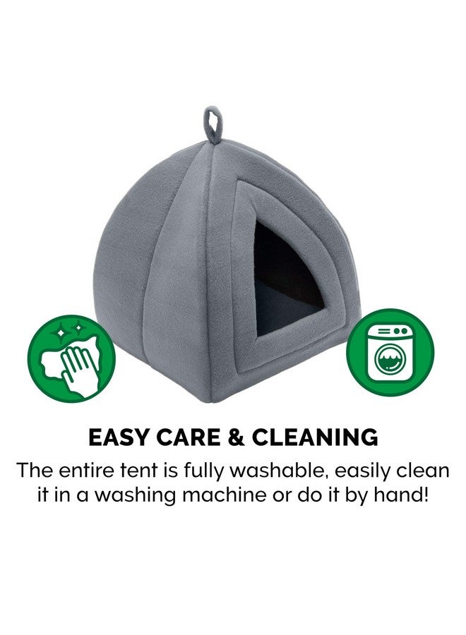 سرير قطط Furhaven Cave للقطط والكلاب الصغيرة، قابل للغسل والطي مع وسادة قابلة للإزالة - خيمة للحيوانات الأليفة من الصوف القطبي - رمادي فاتح، صغير - Image 5