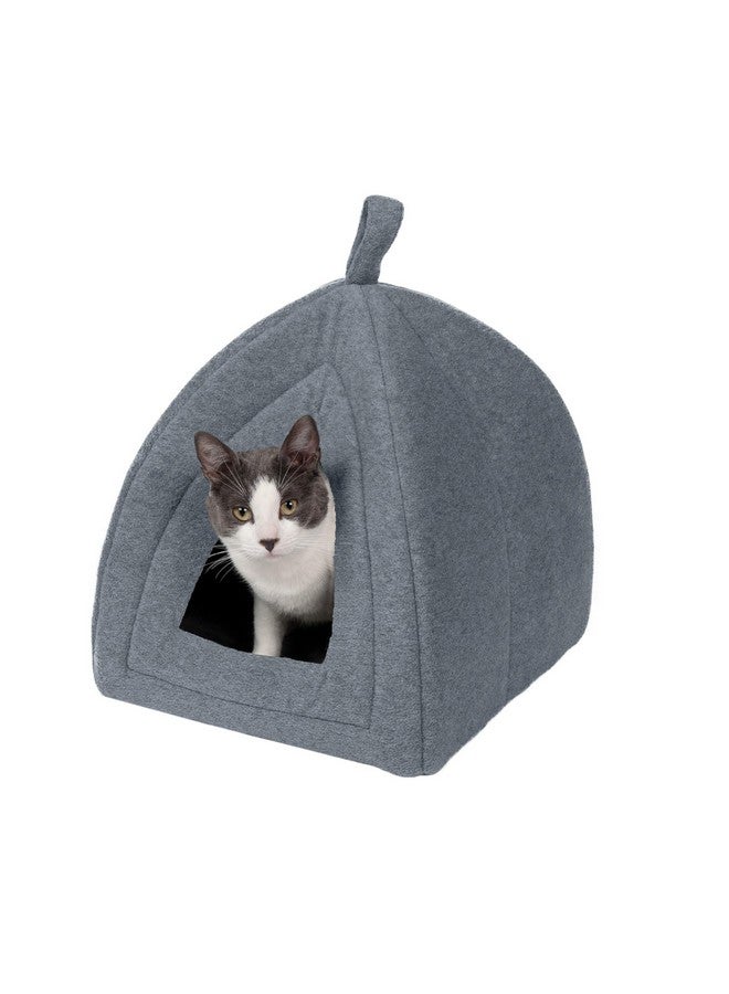 سرير قطط Furhaven Cave للقطط والكلاب الصغيرة، قابل للغسل والطي مع وسادة قابلة للإزالة - خيمة للحيوانات الأليفة من الصوف القطبي - رمادي فاتح، صغير - Image 1