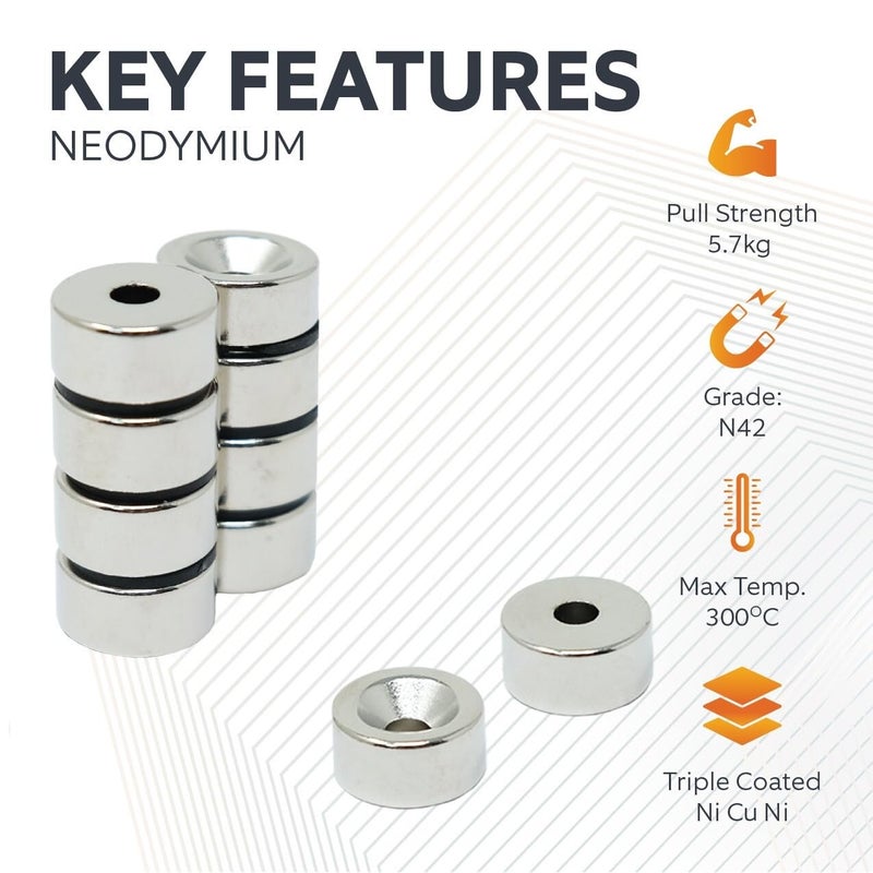 FIRST4MAGNETS مغناطيس ™ F317N-2 Magnet Expert، قطر 15 مم، سمك 7.5 مم، عمق 4.2 مم، مغناطيس نيوديميومي؛ قوة شد 5.7 كجم (القطب الشمالي) (عبوة تحتوي على قطعتين) - Image 5