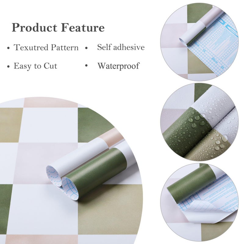 Ismoon Wall Paper Peel and Stick Modern Plaid Wallpaper 17.3" x 78.7" Green and White Mosaic Checkered Wallpaper Geometric Contact Paper for Bathroom Cabinets and Drawers Decor - Image 5