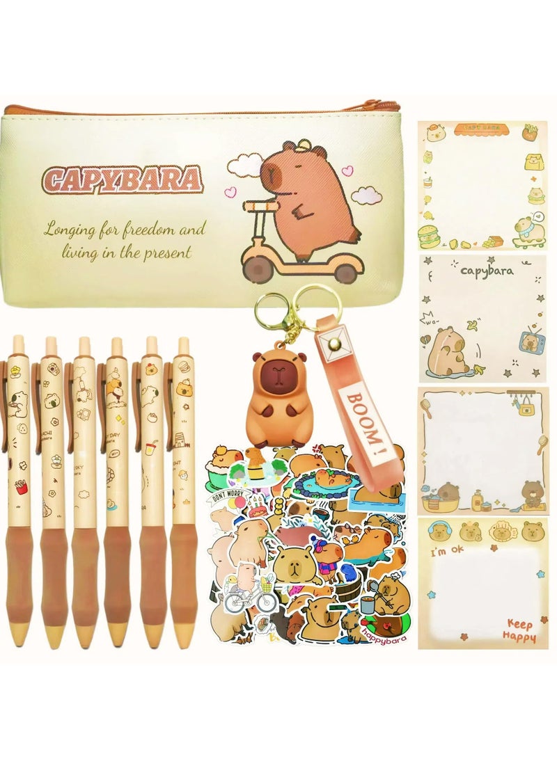 CMGTYYD Capybara Stationery Set – Cute stationery set include capybara pencil case, gel ink pens (black ink), stickers, sticky notes and keyring for office school kids students stationery supply - Image 1