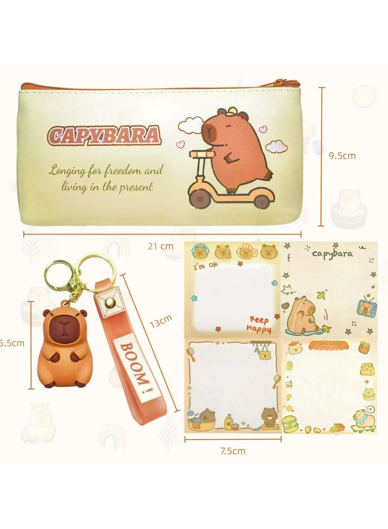 CMGTYYD Capybara Stationery Set – Cute stationery set include capybara pencil case, gel ink pens (black ink), stickers, sticky notes and keyring for office school kids students stationery supply - Image 2