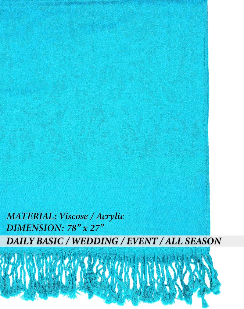 Achillea Two Tone Vintage Jacquard Paisley Pashmina Shawl Wrap Scarf (Aqua) - Image 5