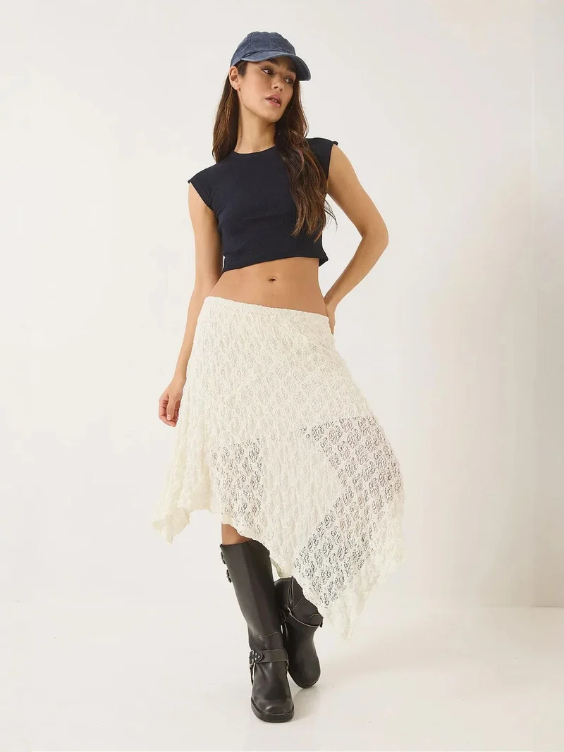 Bianco Lucci LUCCI Crew Neck Crop T-Shirt