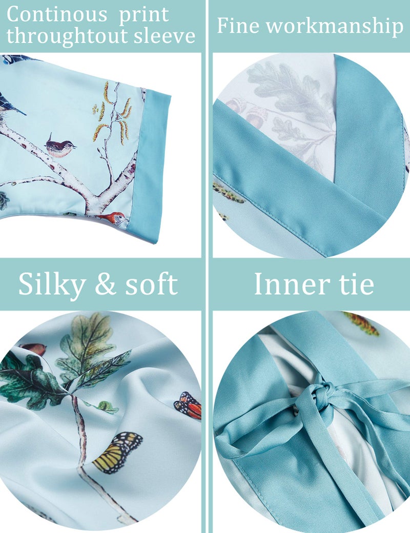 Aensso long soft silk y kimono robes for women, turquoise blouse cover up loose cardigan house robe - Image 3