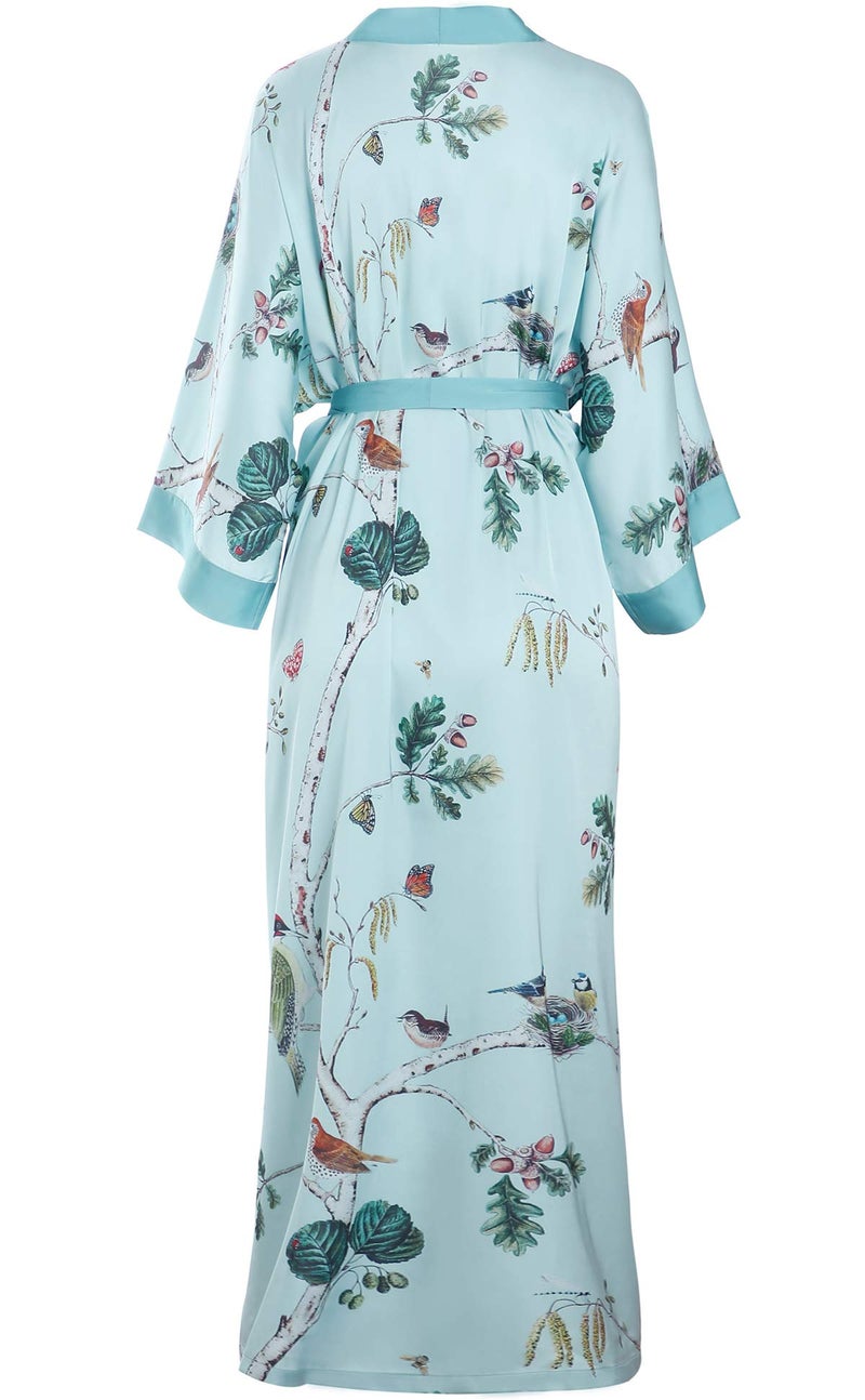 Aensso long soft silk y kimono robes for women, turquoise blouse cover up loose cardigan house robe - Image 2
